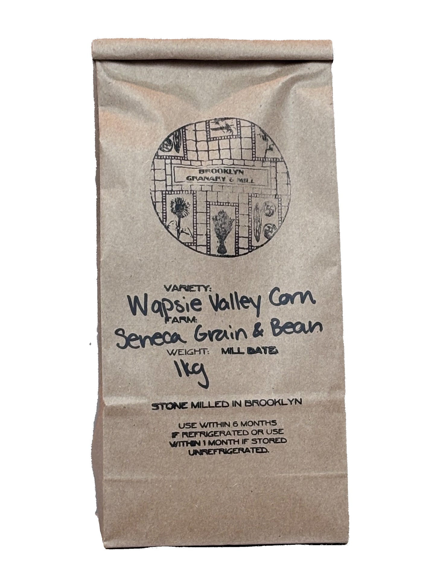 brown paper bag of Brooklyn Granary & Mill Wapsie Valley Corn