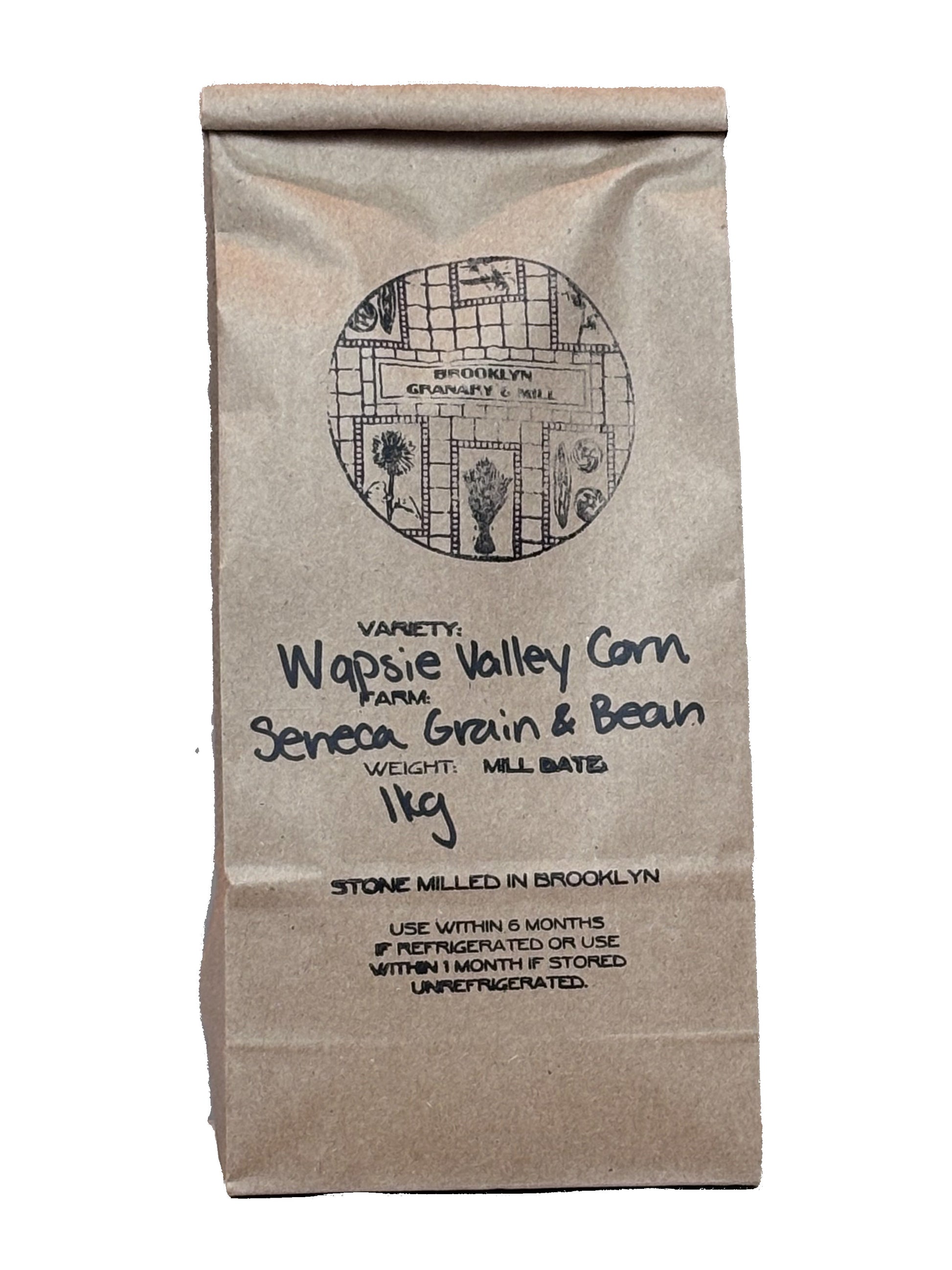 brown paper bag of Brooklyn Granary & Mill Wapsie Valley Corn