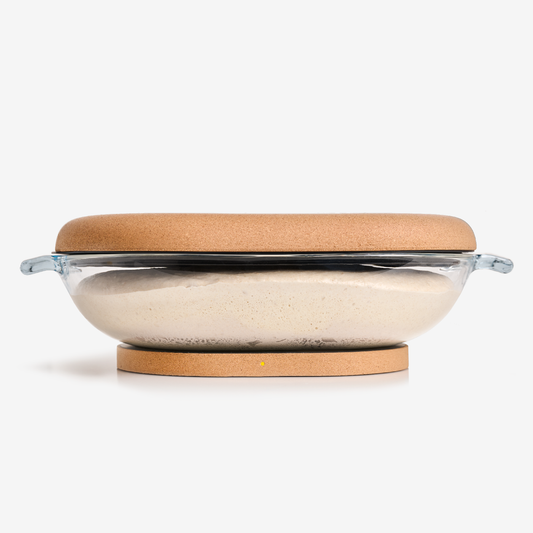 DoughBed glass bowl for bread dough proofing and warming mat on white background