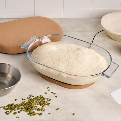 DoughBed glass bowl for bread dough proofing lifestyle shot on kitchen counter
