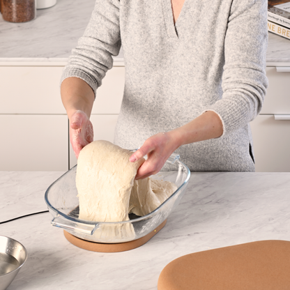 DoughBed glass bowl for bread dough proofing lifestyle image showing proofing setup