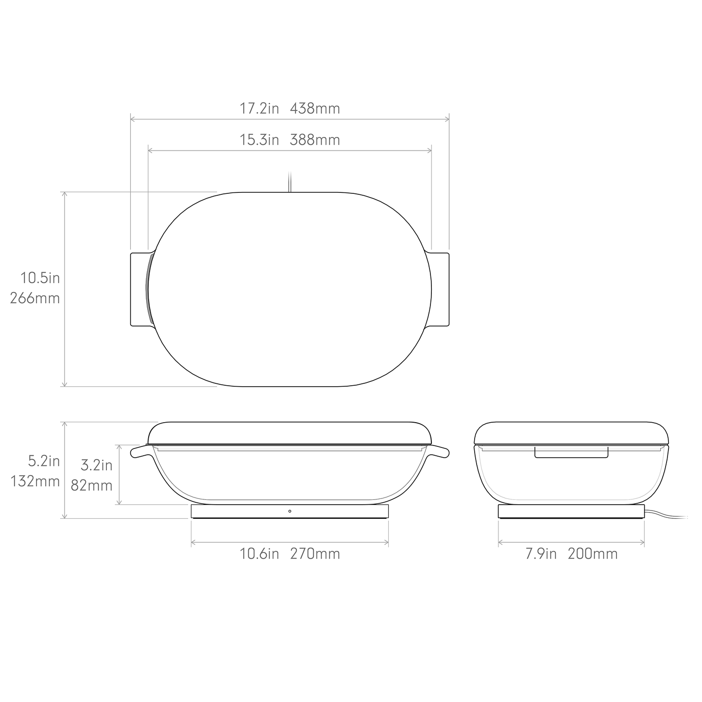 DoughBed glass bowl for bread dough proofing dimensions diagram in inches and centimeters