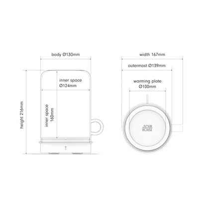 Goldie starter jar warmer dimensions in centimeters diagram