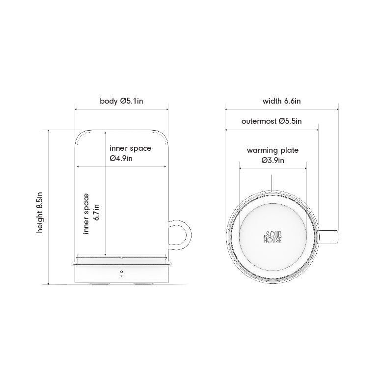 Dimensional size schematic of Goldie by Sourhouse in imperial units