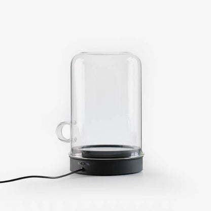 Rear view of Goldie starter jar warmer with warming base and glass cloche