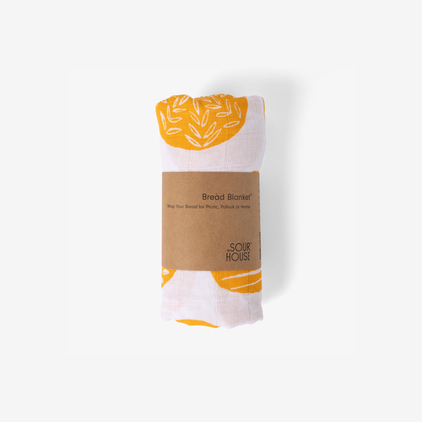 Sourhouse Bread Blanket natural linen bread proofing cloth on white background yellow pattern showing packaging